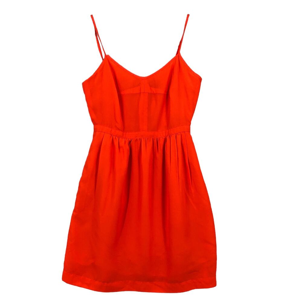 J Crew Womens Dress XS 0 Fit Flare Cami Neon Orange Satin V-Neck Pockets Summer